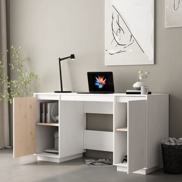 vidaXL Bureau 140x50x75 cm massief grenenhout wit