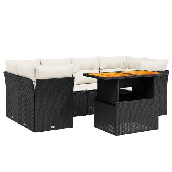 vidaXL 7-delige Loungeset met kussens poly rattan zwart