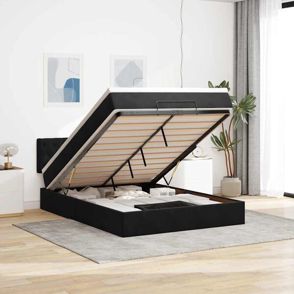 vidaXL Ottoman bed met matras en LED's 140x190cm fluweel zwart