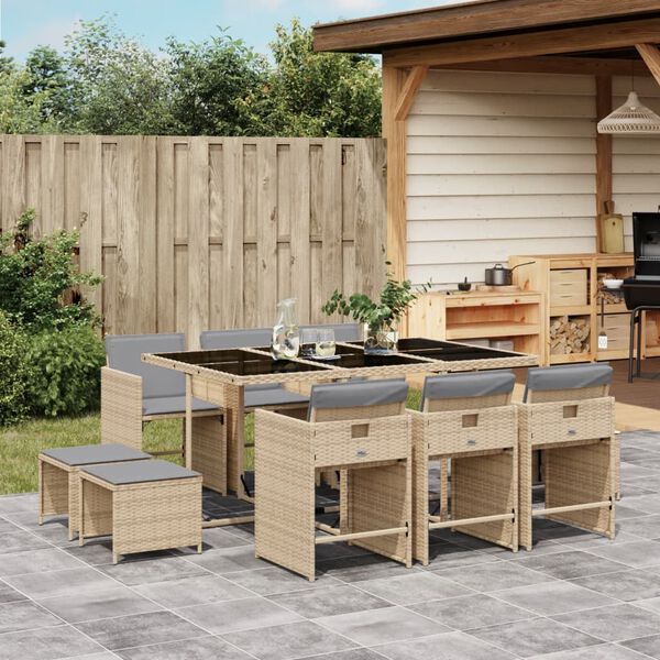 vidaXL 11-delige Tuinset met kussens poly rattan gemengd beige