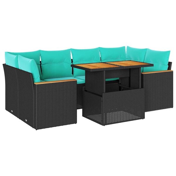 vidaXL 7-delige Loungeset met kussens poly rattan zwart