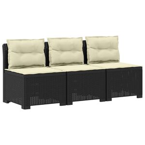 vidaXL 3-zits tuinbank met kussens in rattanlook PP Antraciet