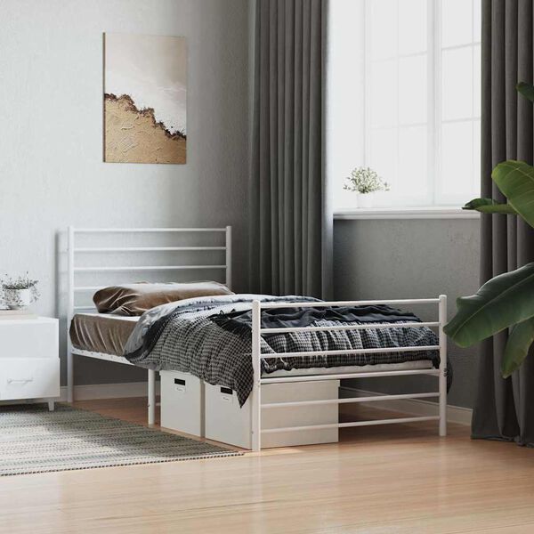 vidaXL Bedframe met hoofd- en voeteneinde metaal wit 90x190 cm