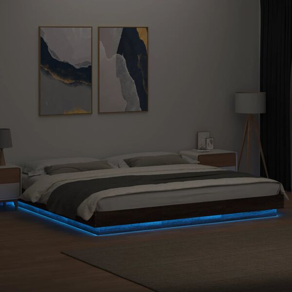 vidaXL Bedframe met LED-verlichting bruin eikenkleurig 200x200 cm