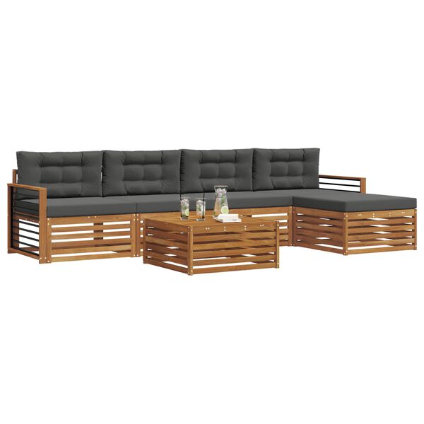 vidaXL Buiten bankenset met kussen 6 pcs Natuurlijk en Antraciet