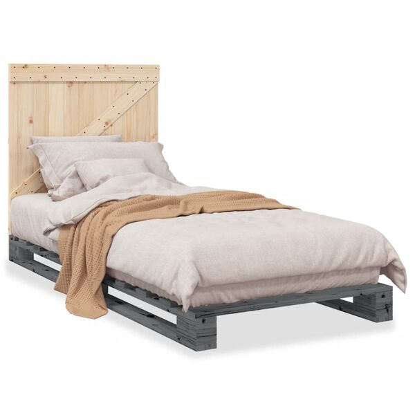 vidaXL Bedframe met hoofdbord massief grenenhout grijs 90x200 cm