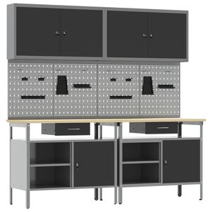 vidaXL Werkbankset 8 st Zwart en Grijs Gepoedercoat staal