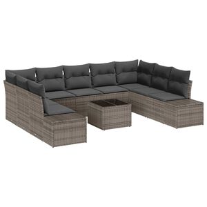 vidaXL Tuinbankenset met kussen 9 pcs Grijs Polyrattan