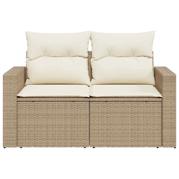 vidaXL Tuinbank 2-zits met kussens poly rattan beige