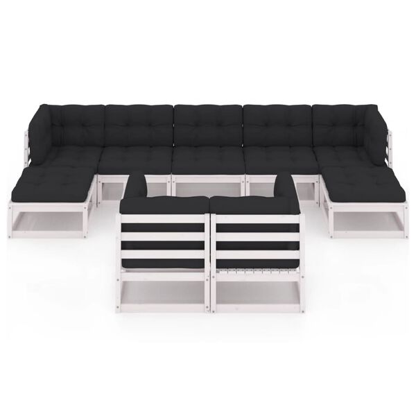 vidaXL 9-delige Loungeset met kussens massief grenenhout wit