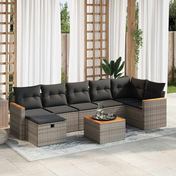 vidaXL 8-delige Loungeset met kussens poly rattan grijs