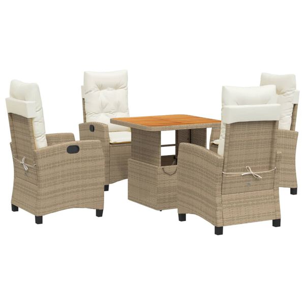 vidaXL 5-delige Tuinset met kussens poly rattan beige