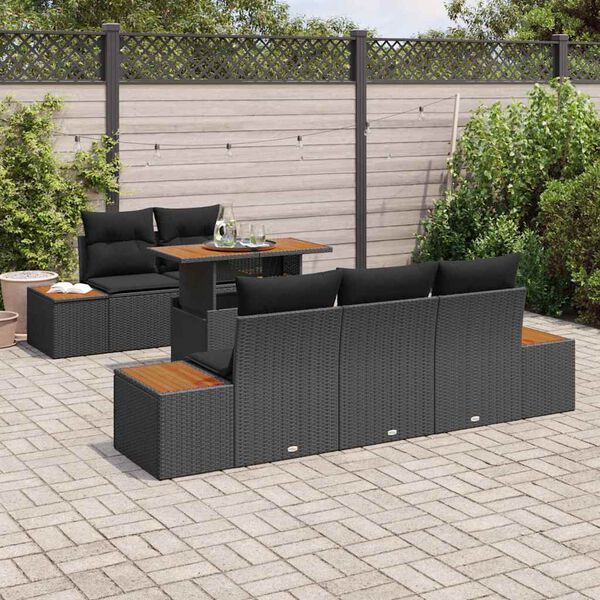 vidaXL Tuin Eetset met kussen 6 pcs Zwart en Bruin