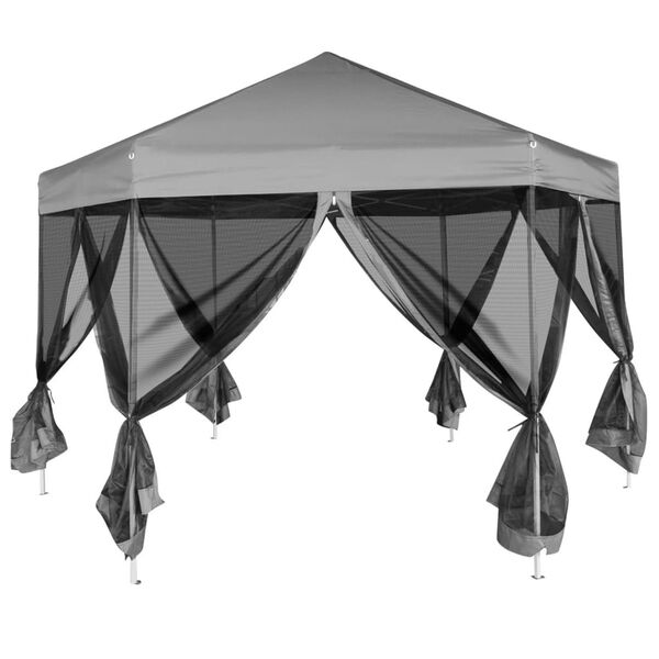 vidaXL Partytent pop-up zeshoekig met 6 zijwanden 3,6x3,1 m grijs
