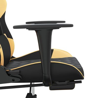 vidaXL Massage gamestoel met voetensteun kunstleer zwart & goudkleurig
