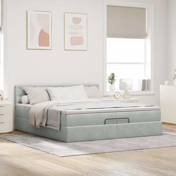 vidaXL Ottoman bed met matrassen en LED's 200x200cm fluweel lichtgrijs