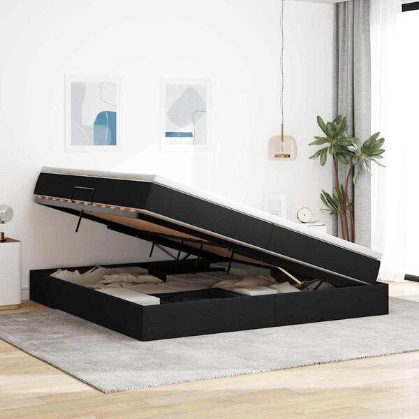 vidaXL Opslag bed met matras met matras Zwart 200 x 200 cm Polyester