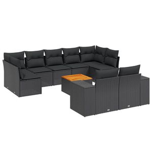 vidaXL 10-delige Loungeset met kussens poly rattan zwart