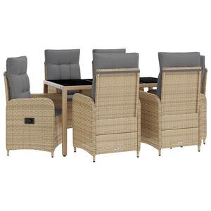 vidaXL Buiten eettafelset 7 st Beige en Licht Grijs poly rattan