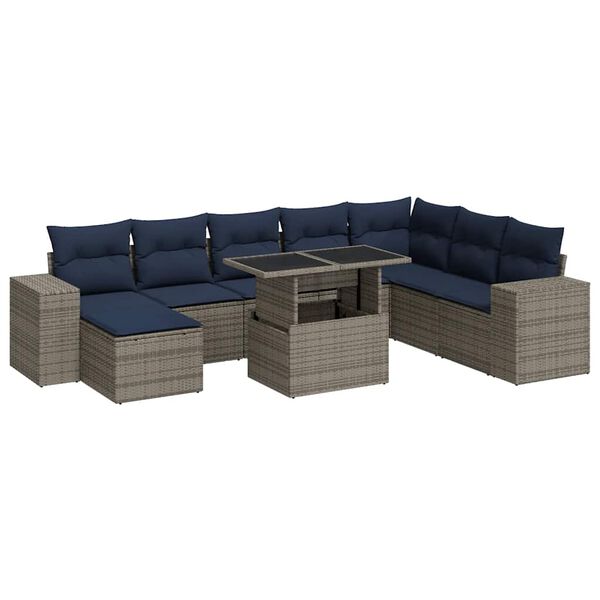 vidaXL 9-delige Loungeset met kussens poly rattan acacia grijs