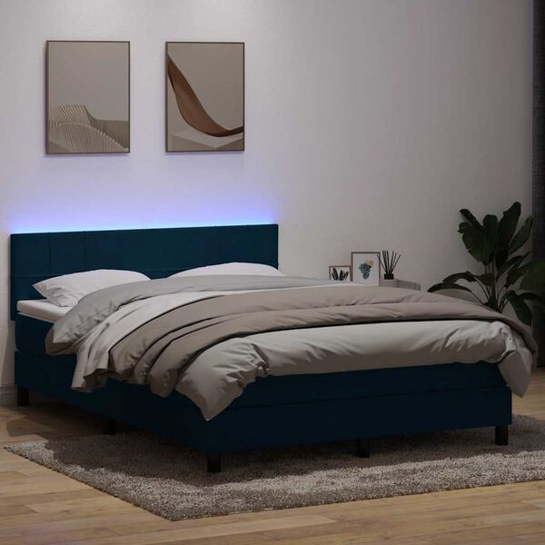 vidaXL Boxspring met matras en LED fluweel donkerblauw 160x210 cm