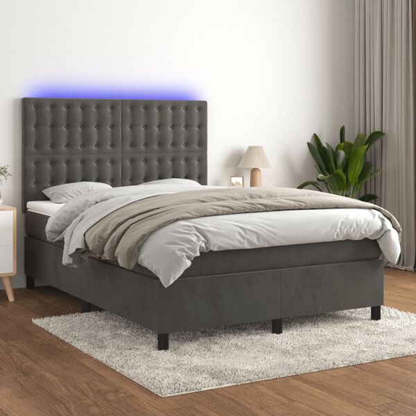 vidaXL Boxspring met matras en LED fluweel donkergrijs 140x190 cm