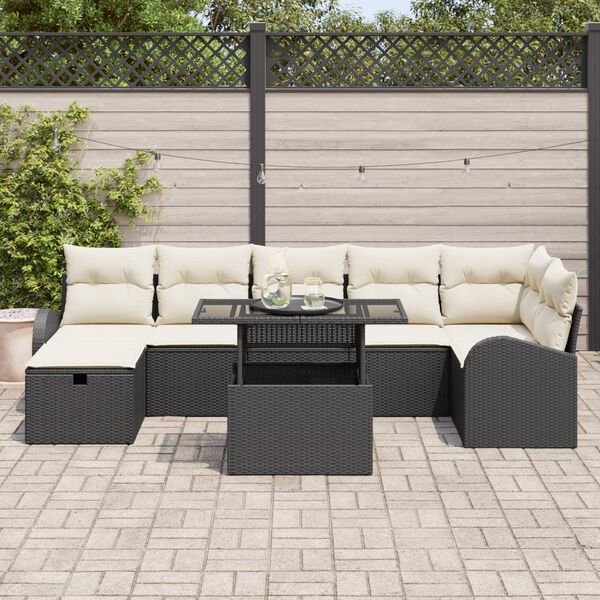 vidaXL Tuin Sofa Set met kussen met opslag 8 pcs Zwart Poly riet
