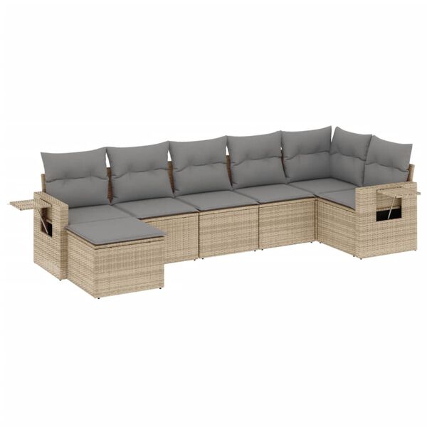 vidaXL 7-delige Loungeset met kussens poly rattan beige