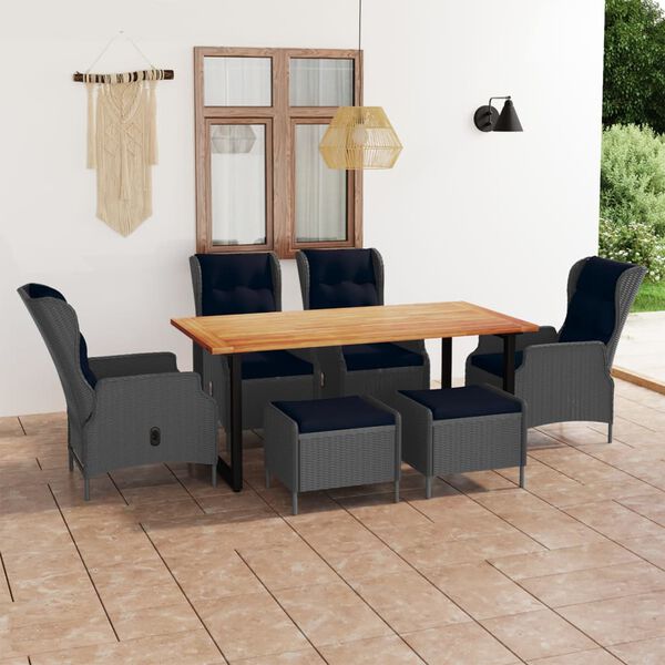 vidaXL 7-delige Tuinset met kussens poly rattan lichtgrijs