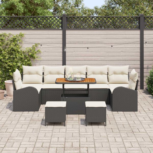 vidaXL Tuin Sofa Set met kussen met opslag 10 pcs Zwart en Cr&egrave;me