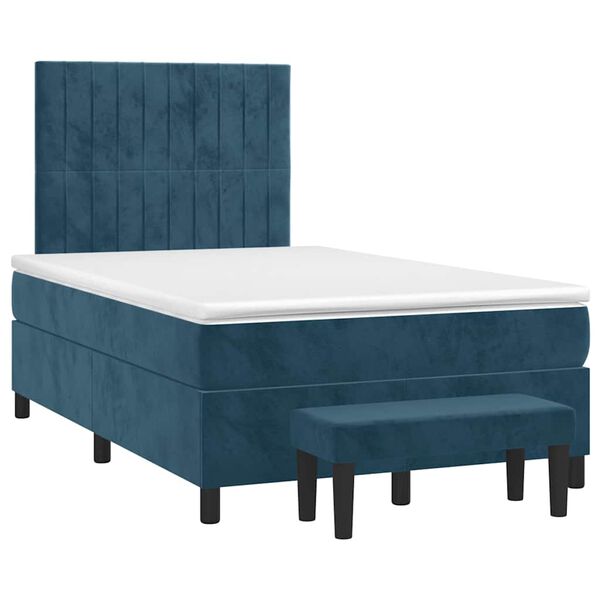 vidaXL Boxspring met matras fluweel donkerblauw 120x190 cm