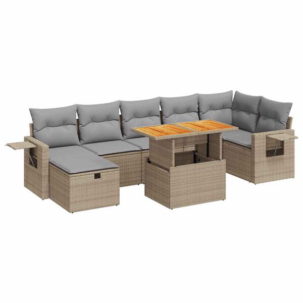 vidaXL 5-delige Loungeset met kussens poly rattan en acaciahout beige