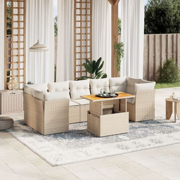 vidaXL 8-delige Loungeset met kussens poly rattan beige