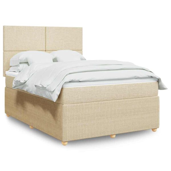 vidaXL Boxspring met matras stof cr&egrave;mekleurig 140x200 cm