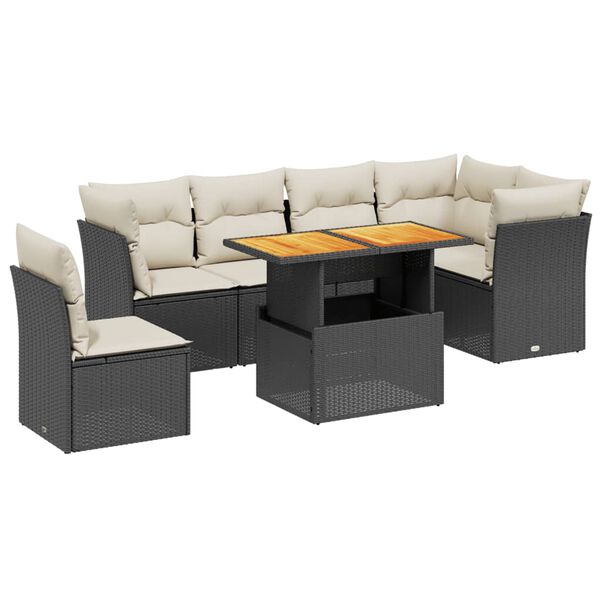 vidaXL 7-delige Loungeset met kussens poly rattan zwart