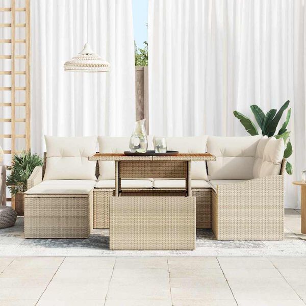 vidaXL Tuin Eetset met kussen 7 pcs Beige en Cr&egrave;me