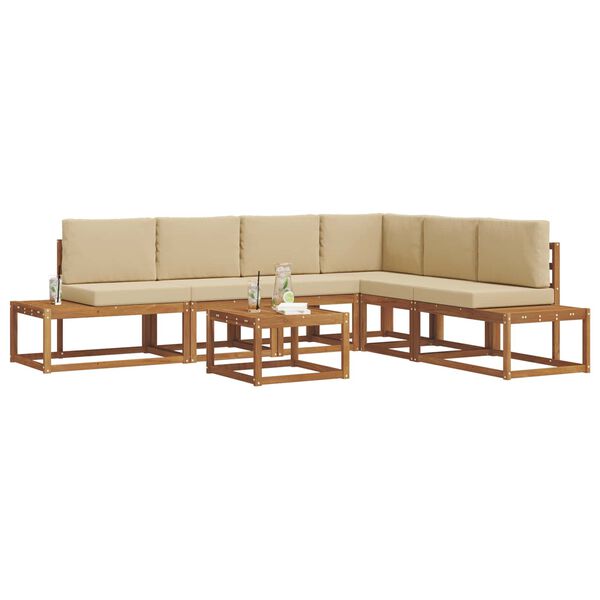 vidaXL Buiten bankenset met kussen 7 Stuk Natuurlijk en Beige