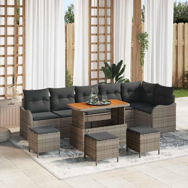 vidaXL Tuin Sofa Set met kussen met opslag met kussen 10 pcs Grijs