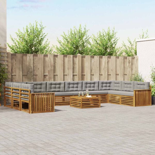 vidaXL Sofa-Sets 11 pcs Natuurlijk en Lichtgrijs Massief Acaciahout