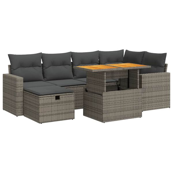 vidaXL 8-delige Loungeset met kussens poly rattan acacia grijs