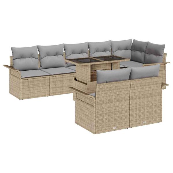 vidaXL Tuin Sofa Set met kussen 9 pcs Beige Poly riet