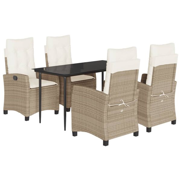 vidaXL 5-delige Tuinset met kussens poly rattan beige