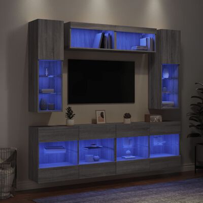 vidaXL 6-delige Tv-wandmeubelset met LED-verlichting grijs sonoma