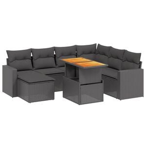 vidaXL 8-delige Loungeset met kussens poly rattan zwart