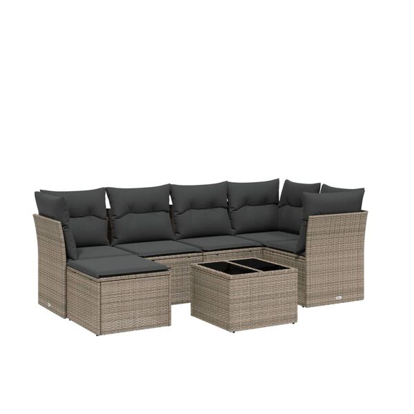 vidaXL 6-delige Loungeset met kussens poly rattan lichtgrijs
