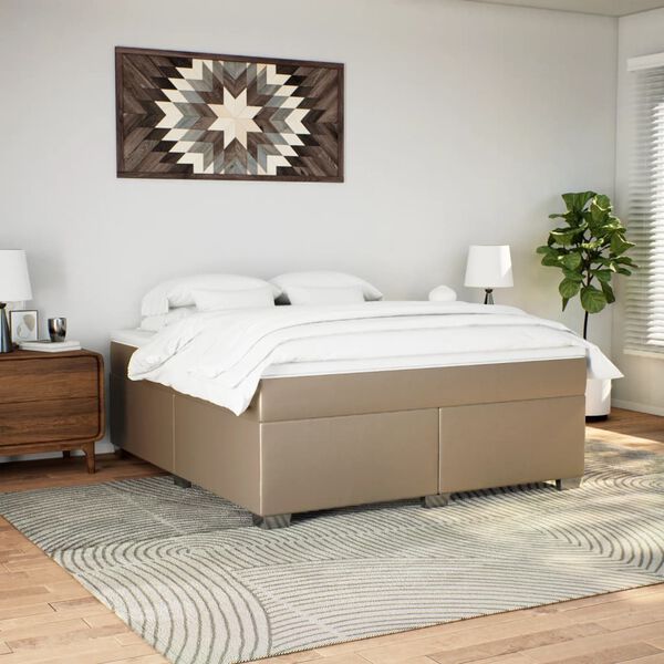 vidaXL Boxspring met matras kunstleer cappuccinokleurig 180x200 cm