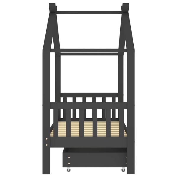 vidaXL Kinderbedframe met lade grenenhout donkergrijs 80x160 cm