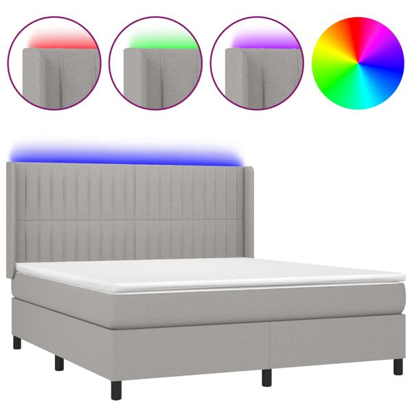 vidaXL Boxspring met matras en LED stof lichtgrijs 160x200 cm