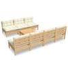vidaXL 8-delige Loungeset met cr&egrave;mekleurige kussens grenenhout