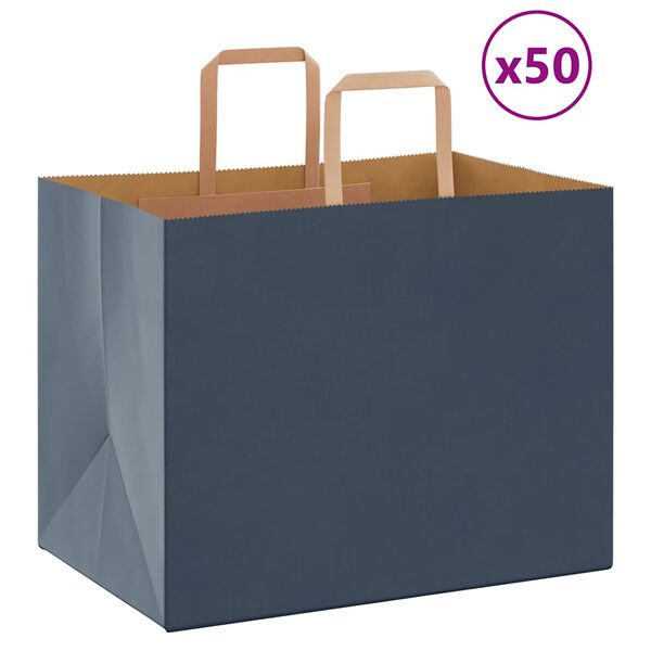 vidaXL Papieren zakken 50 st met hengsels 32x22x24 cm blauw